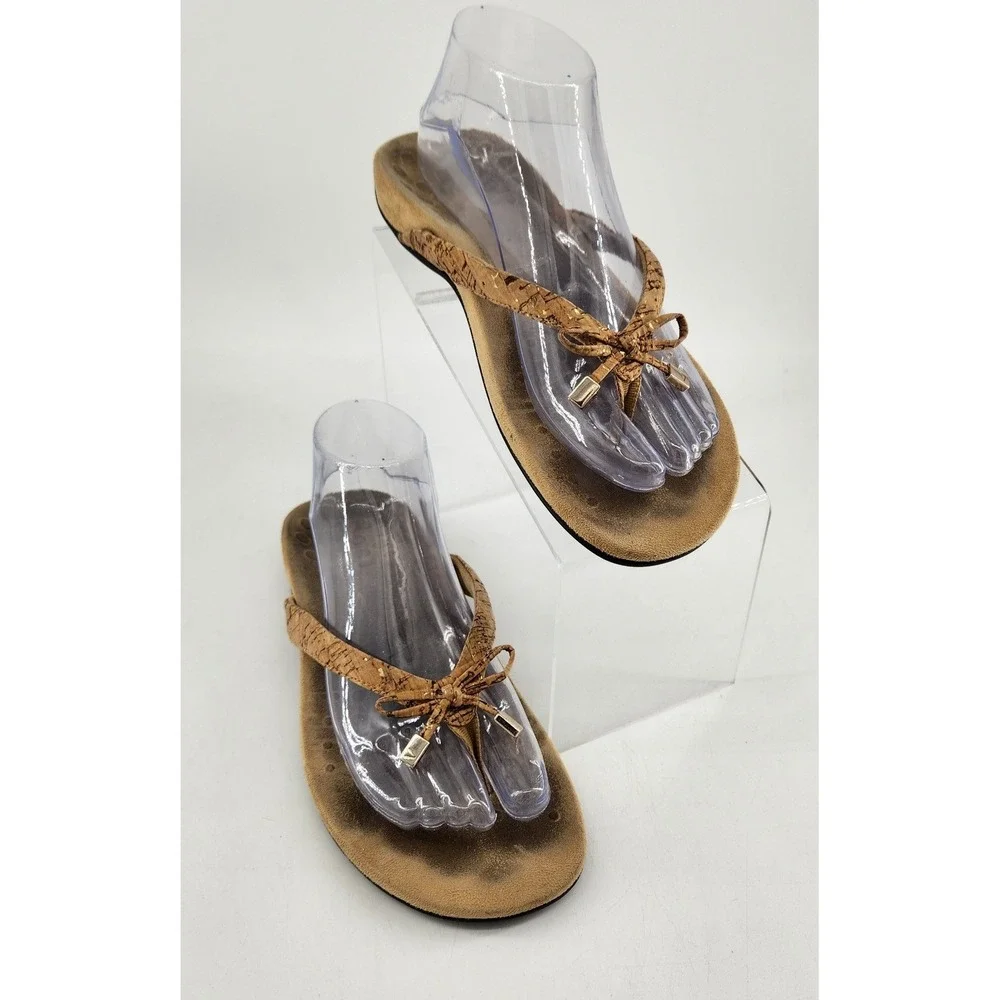 Vionic Bella II Thong Sandals Womens 10 Tan Cork‎ Orthotic Bow Flip Flops